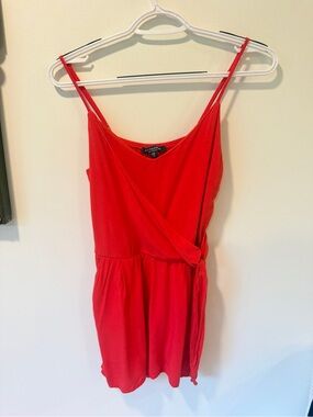 Charlotte Russe Red Wrap Romper with Waist Tie